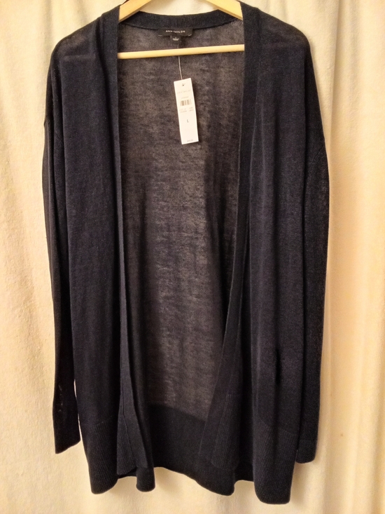 Ann Taylor Sweaters - Ann Taylor Linen Lightweight Open Cardigan- Navy (L)